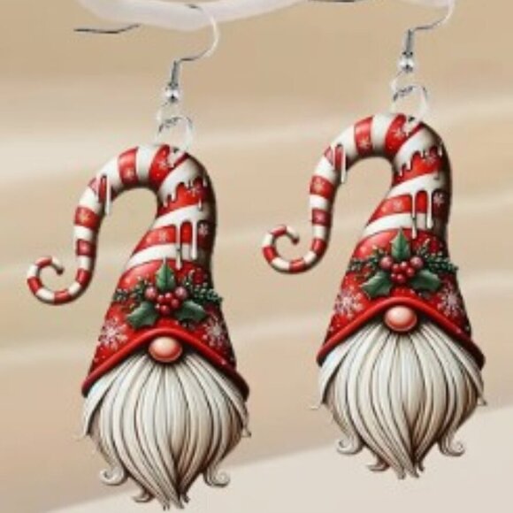 ♥️ 5 for $25 ♥️ Christmas Gnome Acrylic Earrings - Whimsical Holiday Accessory - Picture 1 of 6